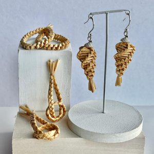 Plaited and Woven Straw Earrings