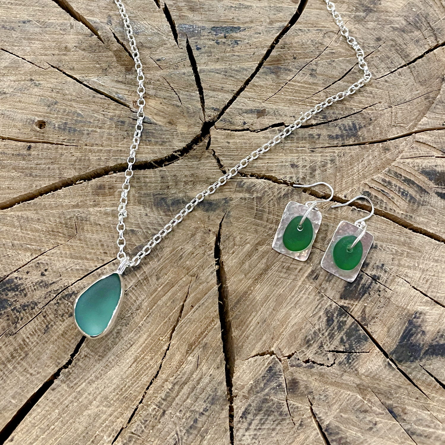 Silver Sea Glass Pendants & Earrings